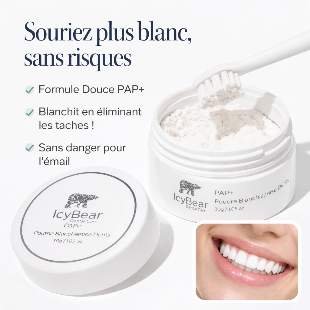 Poudre Nettoyante Dentaire Icy Bear – Sourire éclatant en seulement 5 jours !