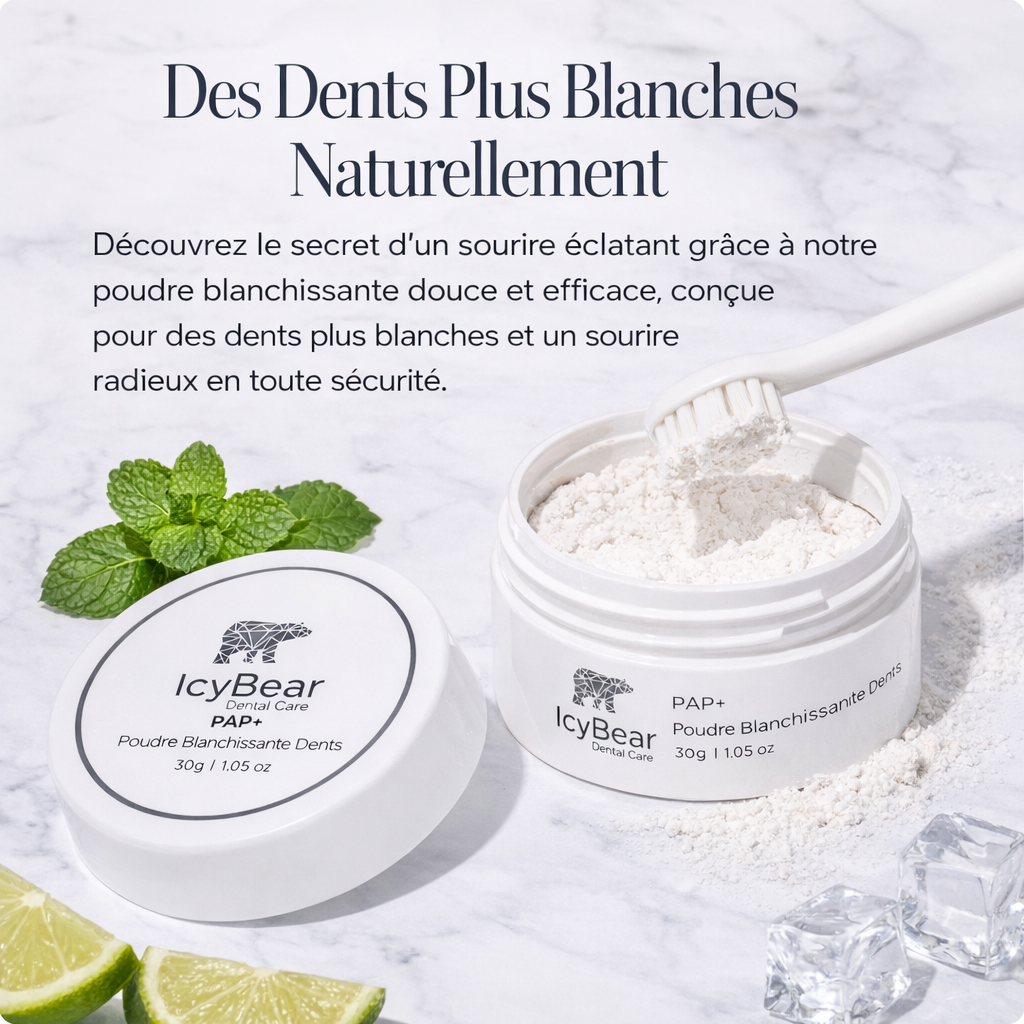 Poudre Nettoyante Dentaire Icy Bear – Sourire éclatant en seulement 5 jours !