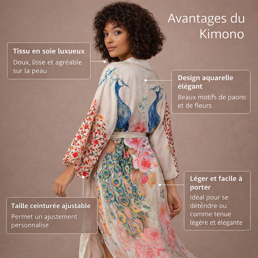 Kimono de Plage Femme Motif Paon – Élégance & Légèreté